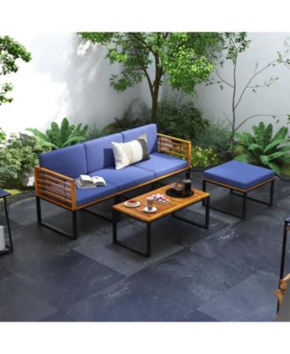 5-Piece Patio Acacia Wood Chair Set with Ottoman and Coffee Table