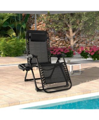 Adjustable Metal Zero Gravity Lounge Chair with Removable Cushion and Cup Holder Tray