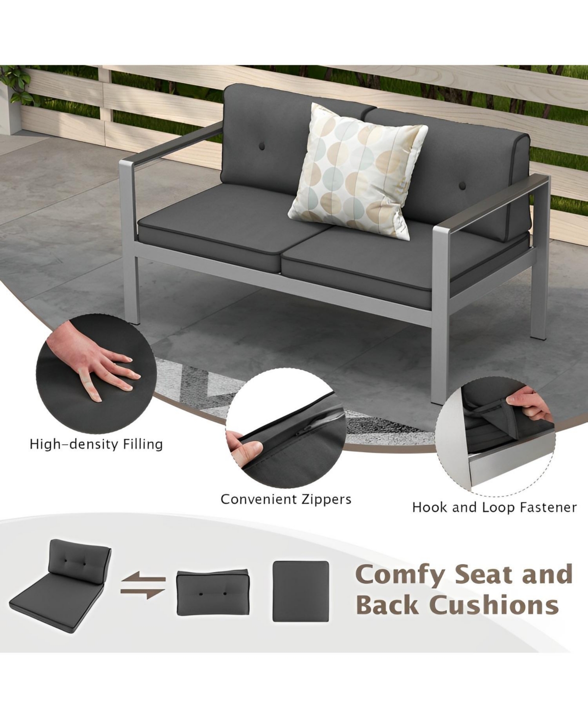 Vebreda Contemporary 2-Person Loveseat Chair with Wpc Armrests for Balcony Backyard Porch