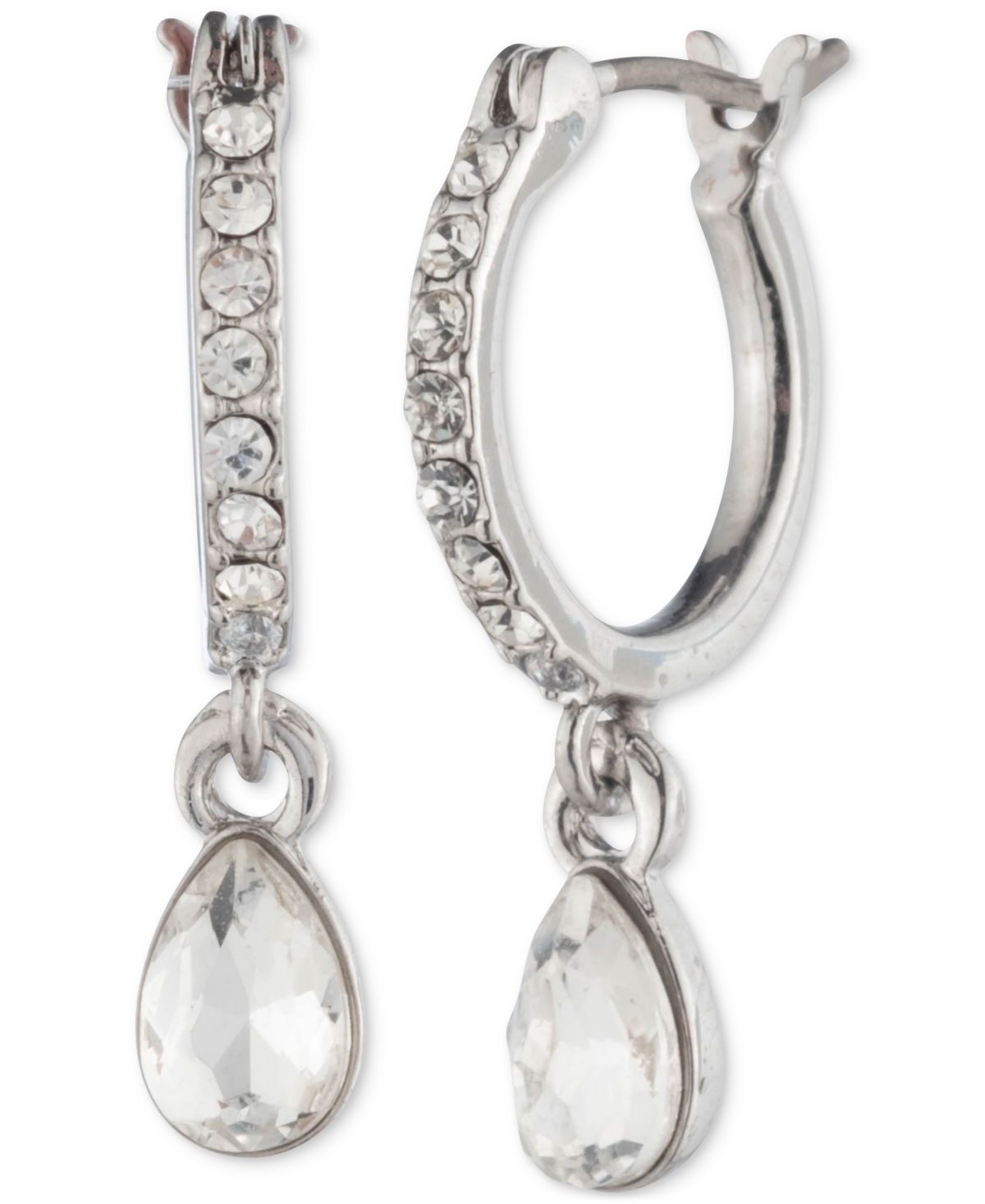 Givenchy Silver-tone Stone & Pave Dangle Small Huggie Hoop Earrings In White