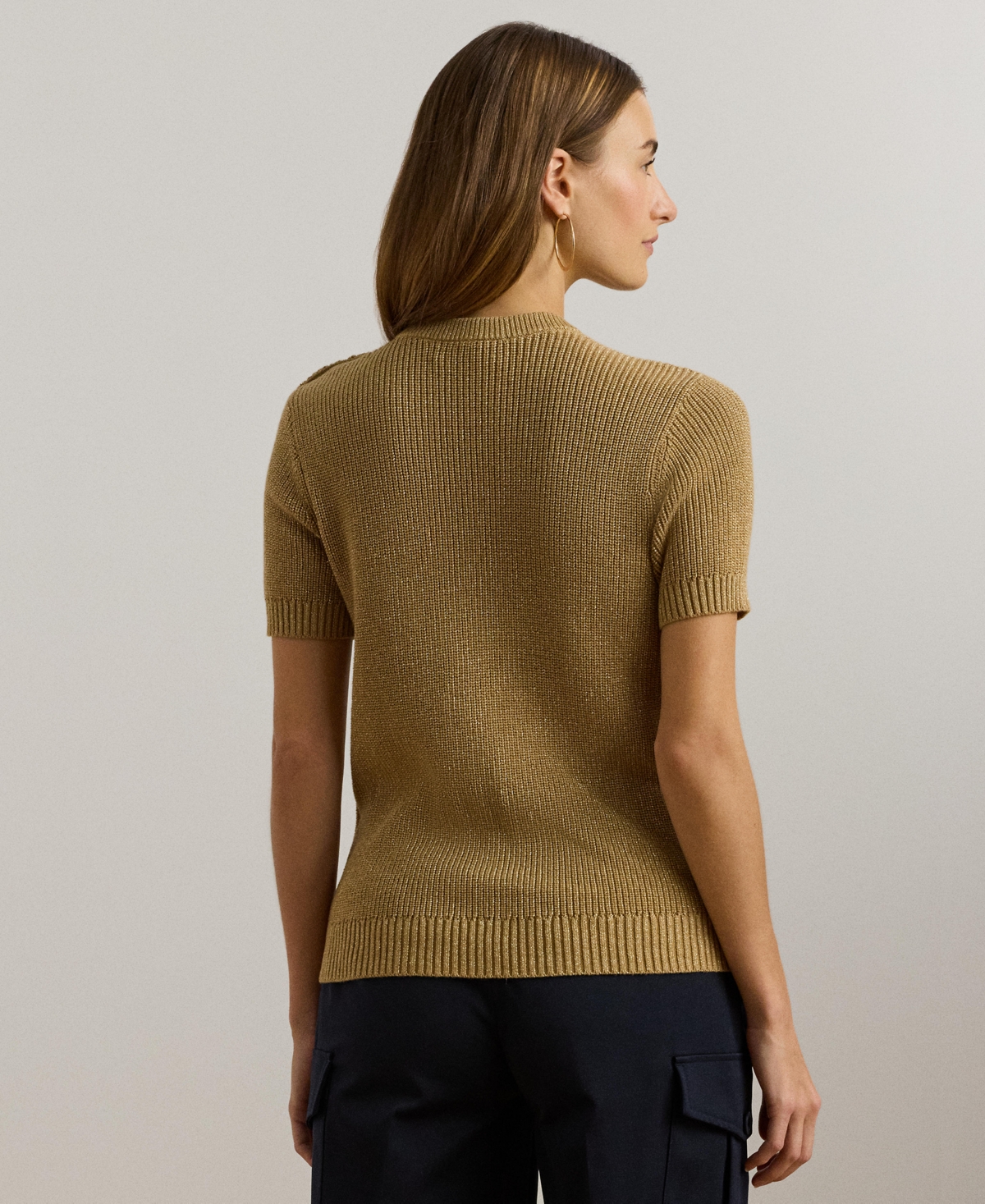 Lauren Ralph Lauren Women's Metallic Ribbed Short-Sleeve Sweater