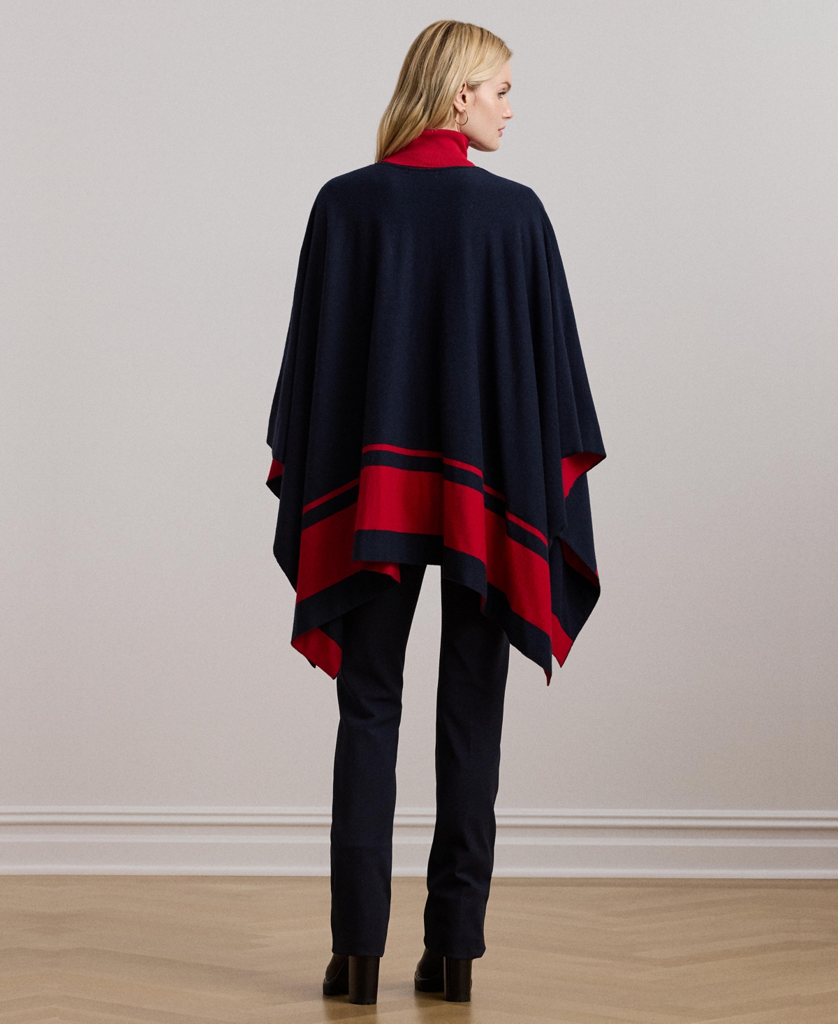 Lauren Ralph Lauren Women's Intarsia-Knit Two-Tone Poncho, Regular & Petite -Festive Red