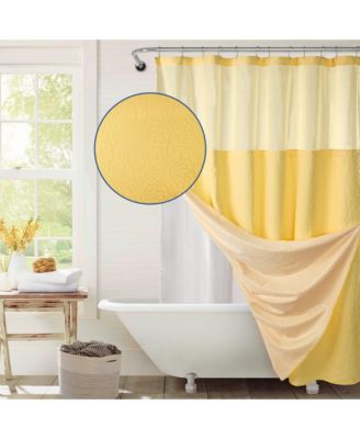 Starburst Water Repellent Crinkle Shower Curtain with Snap-in Liner and Hooks Set, 71"X72"