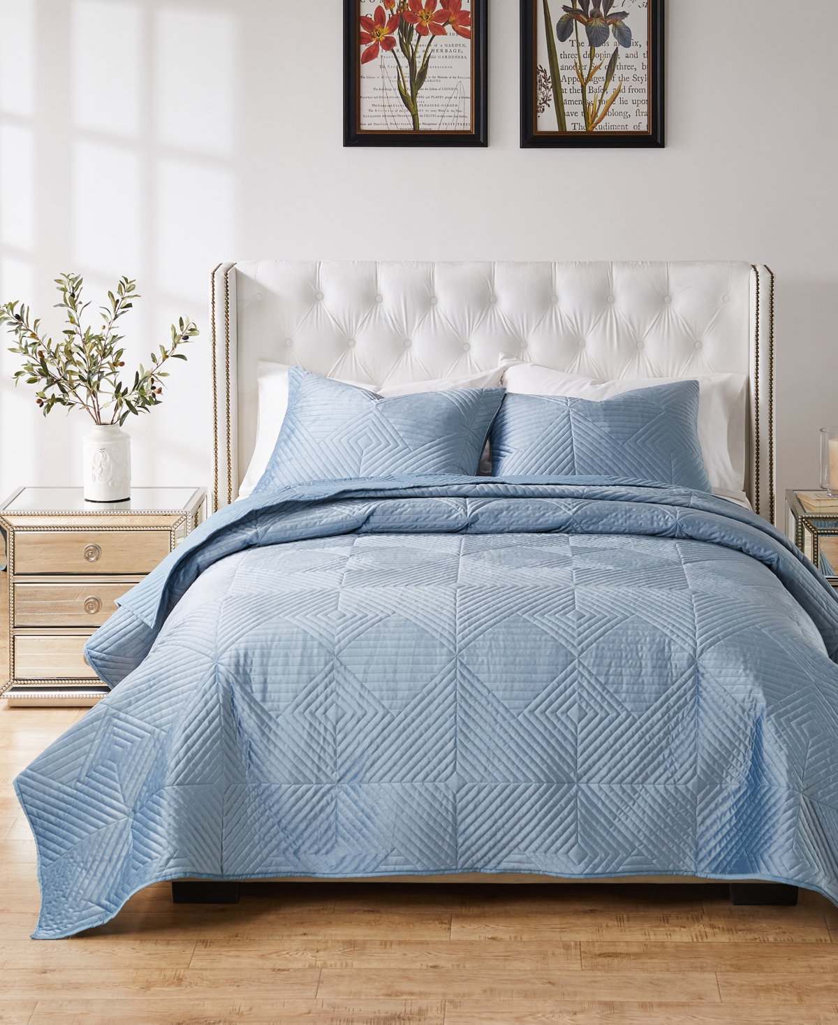 Greenland Home Fashions Riviera Velvet 3-pc. Quilt Set, Full/queen In Spa Blue