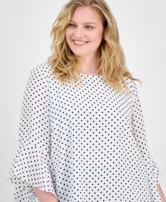 Plus Size Polka-Dot Ruffle-Sleeve Blouse
