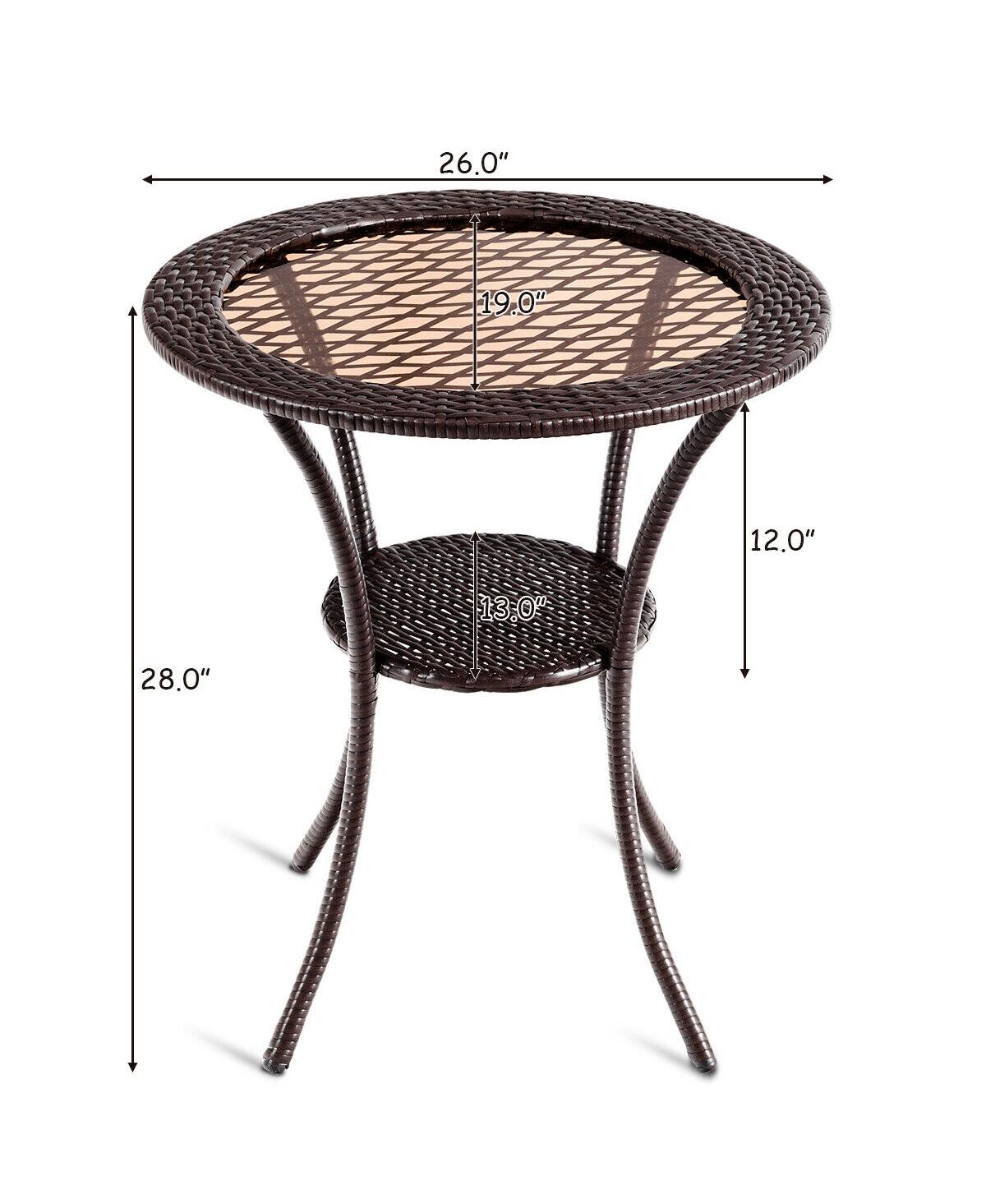 Sugift Round Rattan Wicker Coffee Table with Lower Shelf