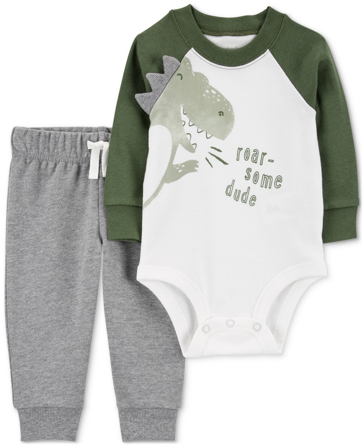 Carter's Baby Boys Dinosaur Bodysuit & Jogger Pants, 2 Piece Set In Green,dino