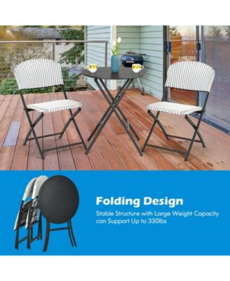 3 Pieces Patio Rattan Bistro Set with Round Dining Table and 2 Chairs