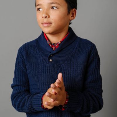 Boys Organic Long Sleeve Textured Shawl Collar Sweater