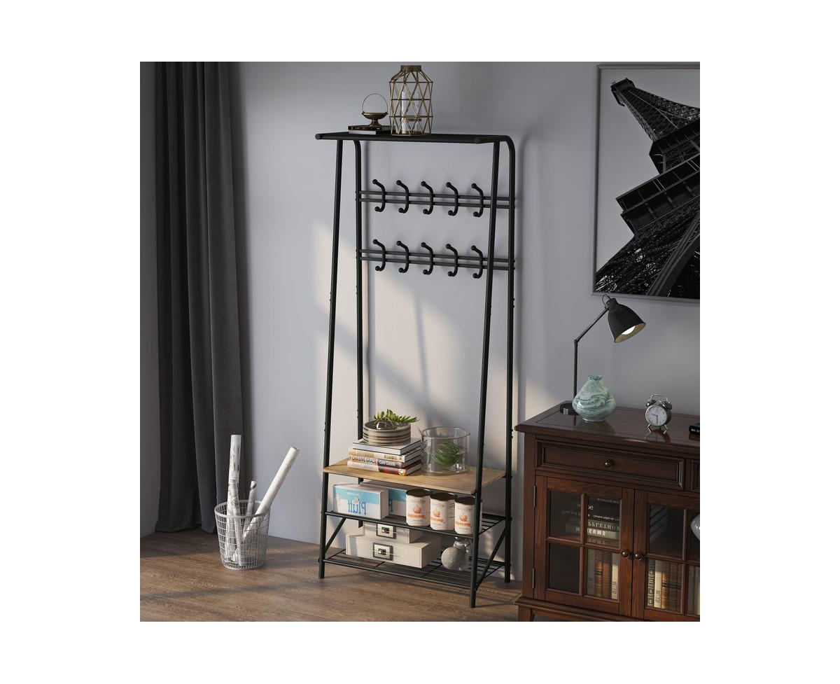Garmin Coat Rack Shoe Bench with 5/10 Hooks, Hall Trees Entryway Bench with Storage for Entryway, Living Room, Bedroom,- Brown