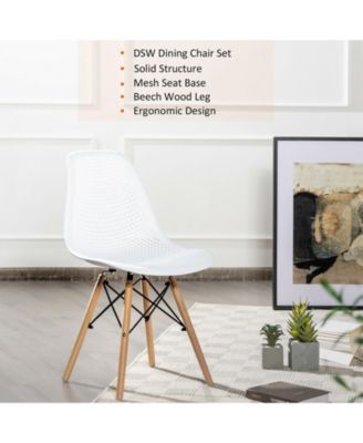 4 Pieces Modern Plastic Hollow Chair Set with Wood Leg