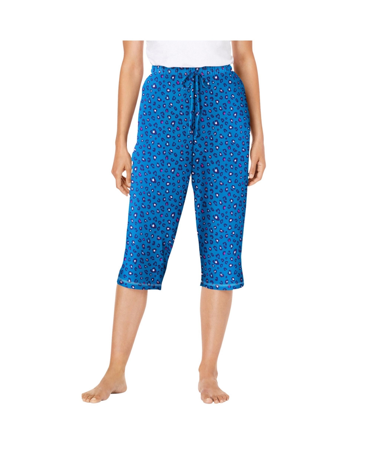 Plus Size Knit Sleep Capri - Raspberry stars