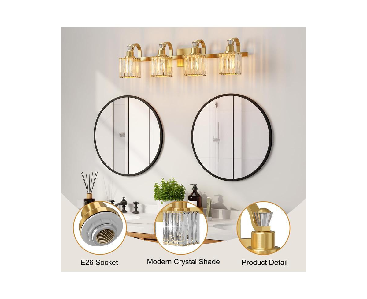 gaomon Bathroom Vanity Light Fixtures Modern Crystal Vanity Light Fixtures Over Mirror;4 Light Modern Crystal Wall Lighting with Square Shade- G