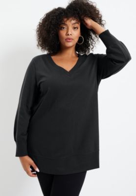 June + Vie Plus Size June + Vie V-Neck French Terry Sweatshirt