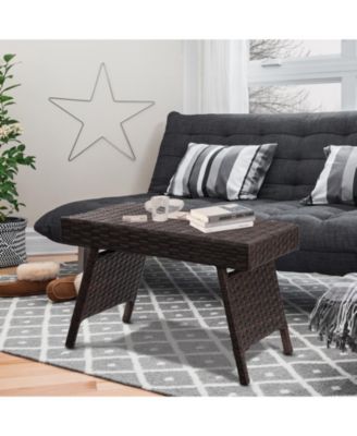 Folding PE Rattan Side Coffee Table Patio Garden Furniture