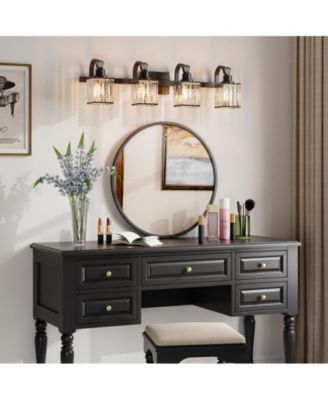 Bathroom Vanity Light Fixtures Modern Crystal Vanity Light Fixtures Over Mirror，4 Light Modern Crystal Wall Lighting with Square Shade Black