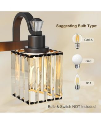 Bathroom Vanity Light Fixtures Modern Crystal Vanity Light Fixtures Over Mirror，4 Light Modern Crystal Wall Lighting with Square Shade Black