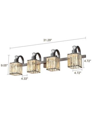 Bathroom Vanity Light Fixtures Modern Crystal Vanity Light Fixtures Over Mirror，4 Light Modern Crystal Wall Lighting with Square Shade Black