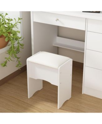 5-Drawers White Makeup Vanity Sets Dressing Table Sets with LED Dimmable Mirror, Stool and 3-Tier Storage Shelves