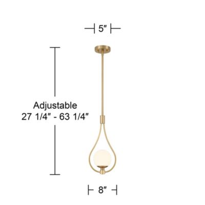 Kosta 8" Mid Century Modern Pendant Ceiling Light Fixture Dining Room Over Table Kitchen Island Foyer Hanging Teardrop LED Dimmable Warm Gold Finish White Glass Hallway Mini