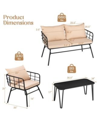 4 Pieces Patio Furniture Set with Seat Back Cushions for Garden