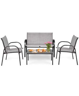 4 Pieces Patio Furniture Set with Glass Top Coffee Table