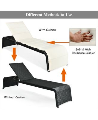Adjustable Patio Rattan Lounge Chair with Cushioned