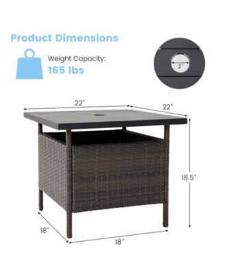 Patio Square Wicker Side Table with Umbrella Hole for Yard Garden Poolside