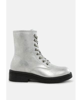 Womens Clover Faux Leather Lace Up Boots