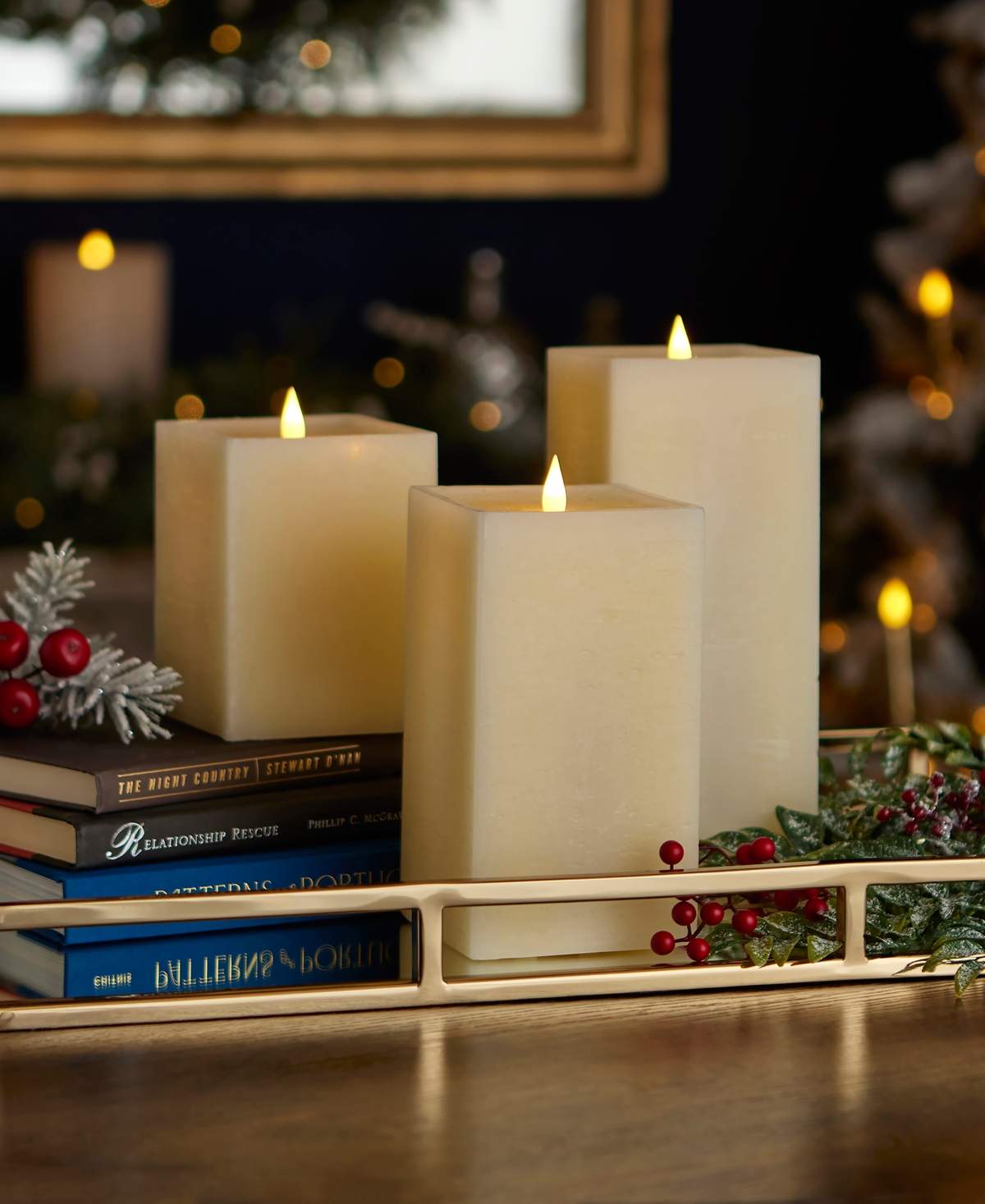 Seasonal Classic Motion Flameless Square Candle, 3-Pc. Set