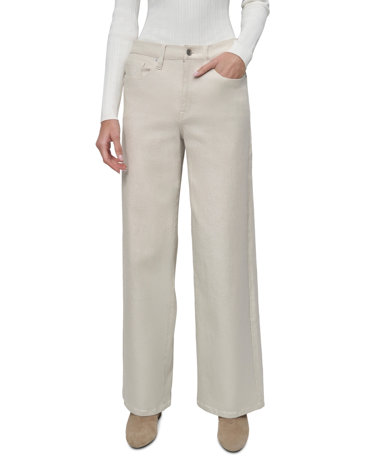 DKNY JEANS PETITE HIGH-RISE WIDE-LEG PANTS 