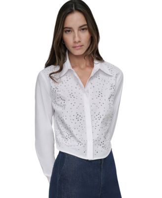 DKNY Jeans - Petite Cropped Button-Front Shirt