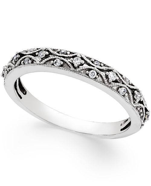 Macy S Diamond Art Deco Wedding Band 1 10 Ct T W In 14k White
