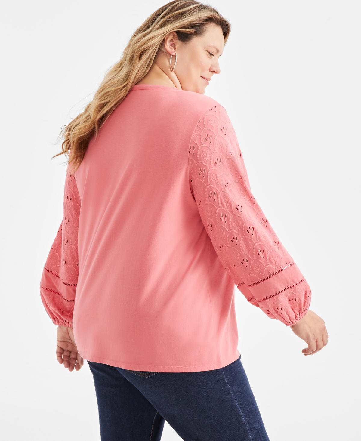 Style & Co Plus Size Split-Neck Eyelet-Trim Top, Exclusively at Macy's