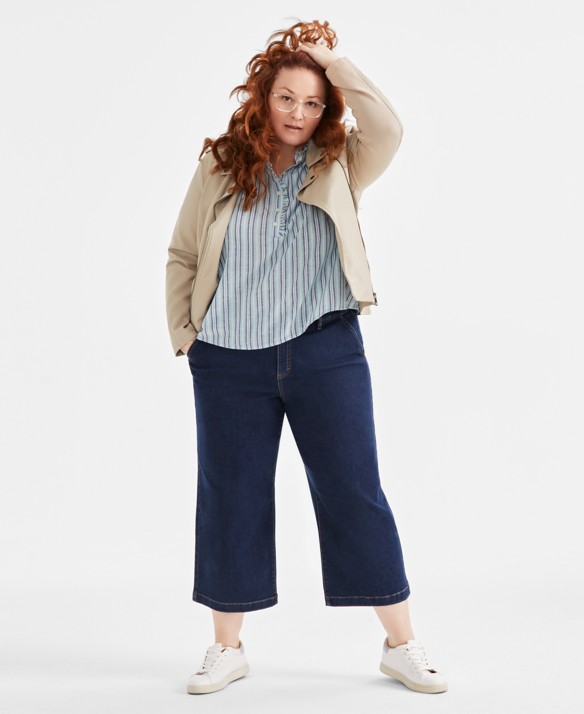 Style & Co Plus Size Striped Ruffled Popover Top, Exclusively at Macy's