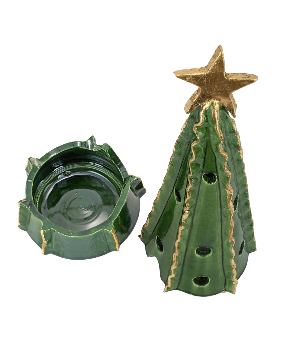 Vietri Foresta Large Tree With Ribbon & Gold Star Christmas Decor In Green