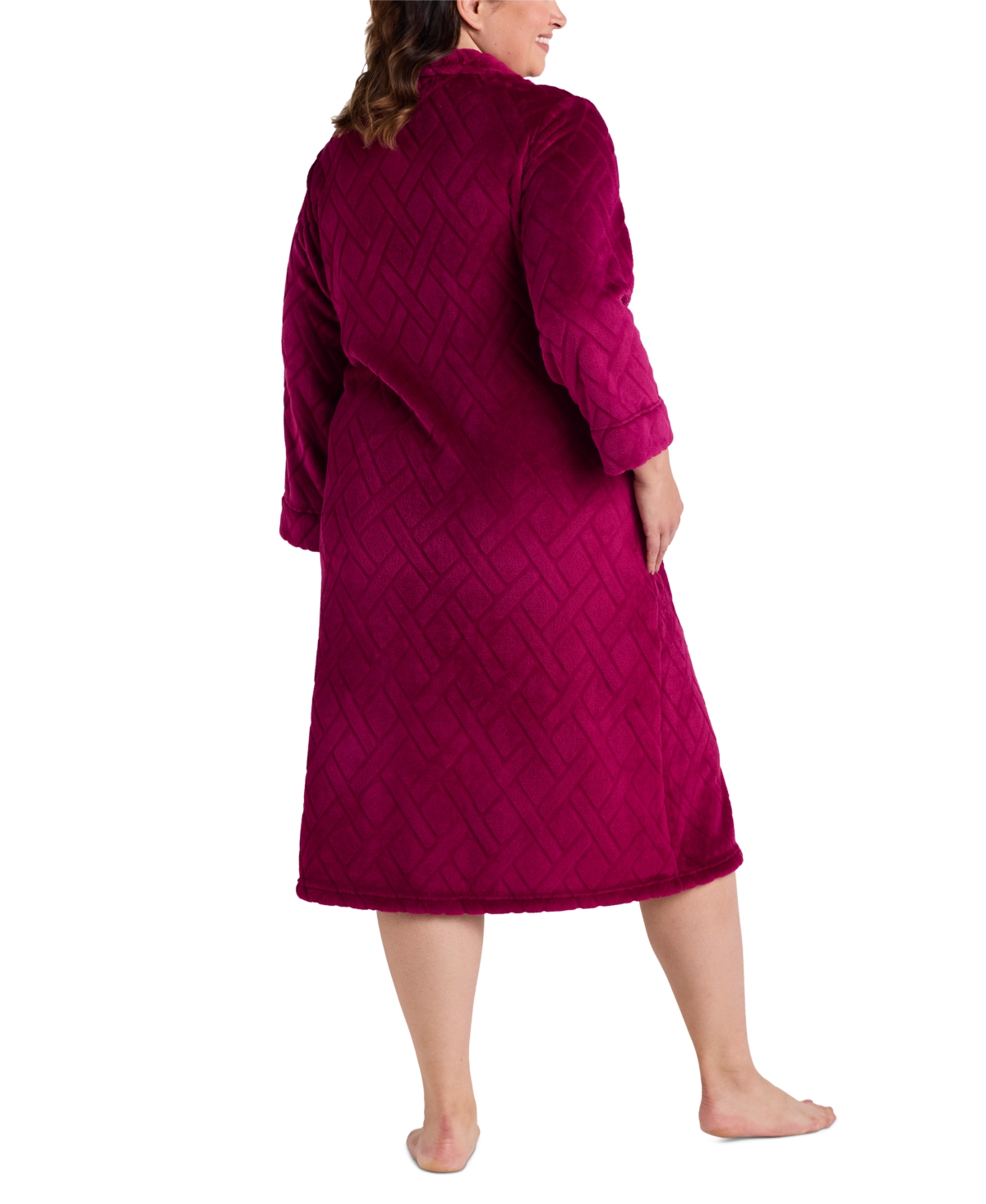 MISS ELAINE PLUS SIZE TEXTURED FLEECE ZIP-FRONT ROBE 