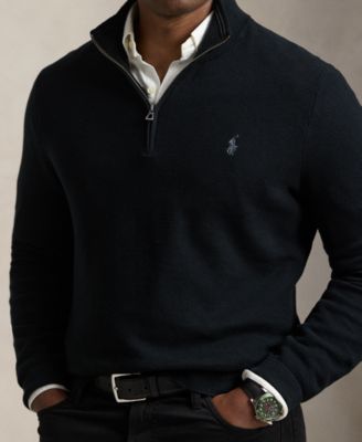 Men's Big & Tall Mesh-Knit Cotton Quarter-Zip Sweater