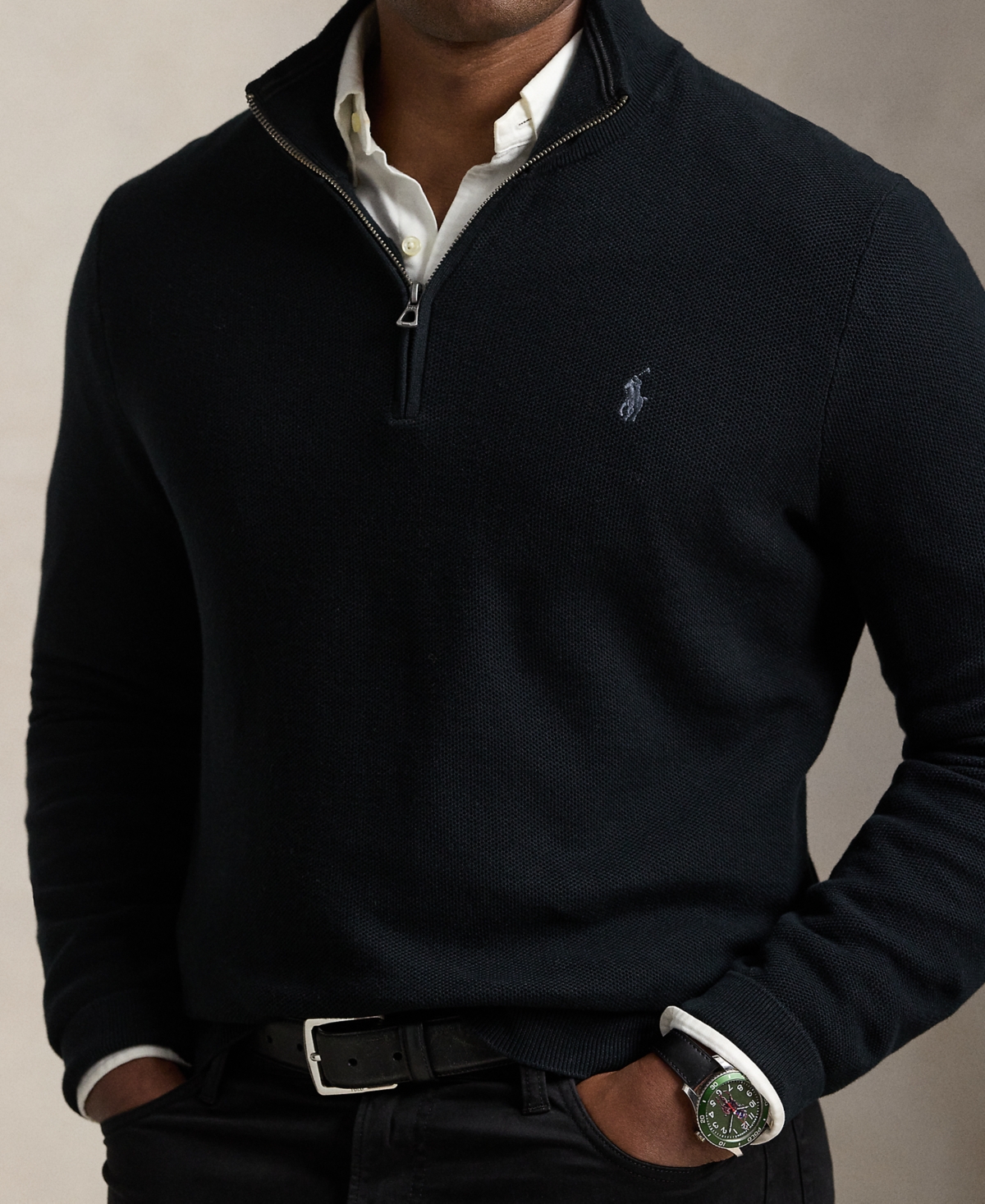 POLO RALPH LAUREN MEN'S BIG & TALL MESH-KNIT COTTON QUARTER-ZIP SWEATER