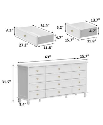  White Wooden 63 in. W 12-Drawer Chest of Drawers Modern European Style Storage Dresser