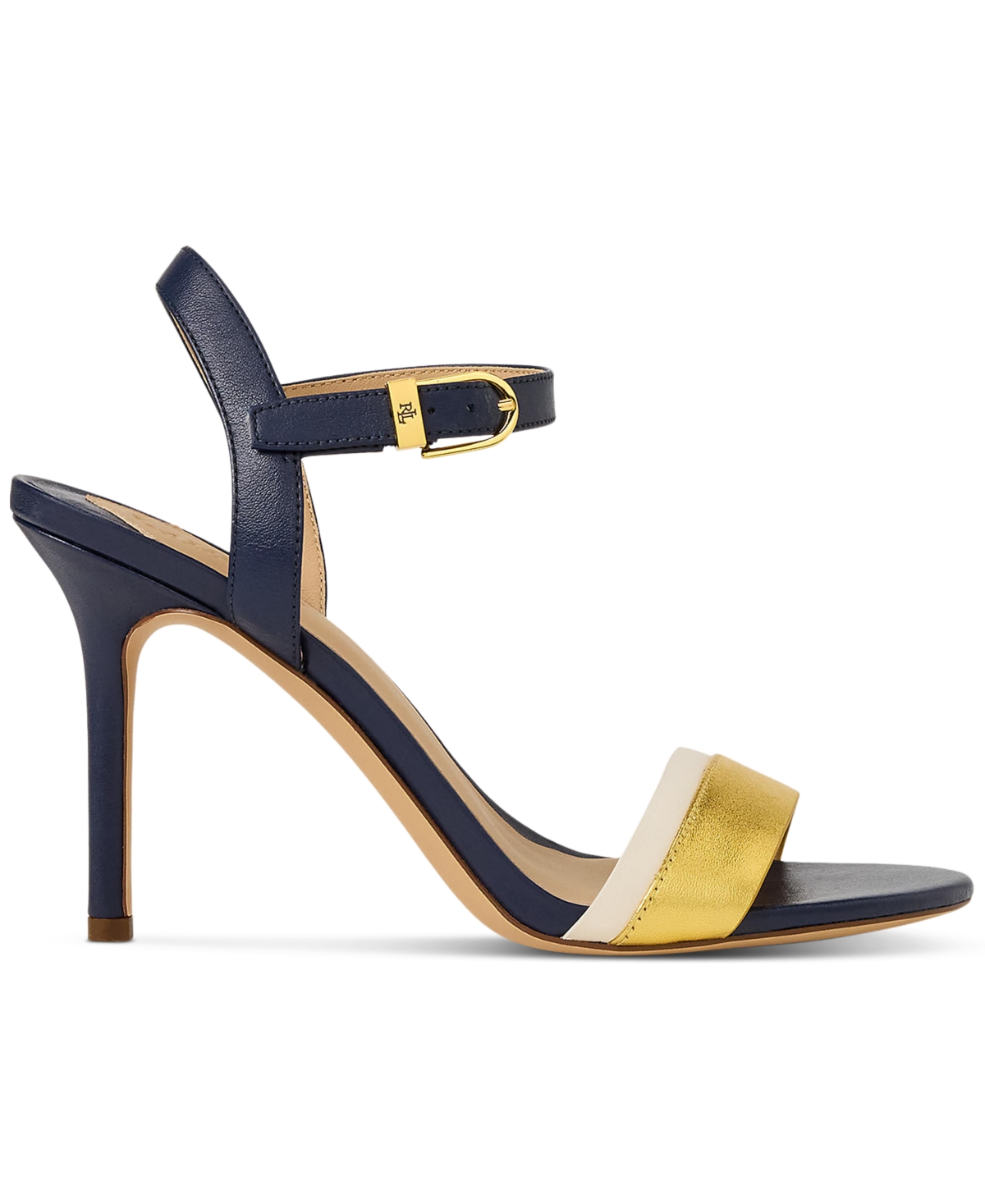 Ralph Lauren Women's Gwen Ankle-strap Dress Sandals In Refined Navy,modern Gold,white