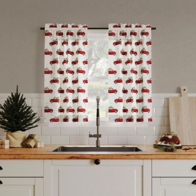 Christmas Pickup Truck Semi-Sheer Rod Pocket Kitchen Curtain Tier Pair