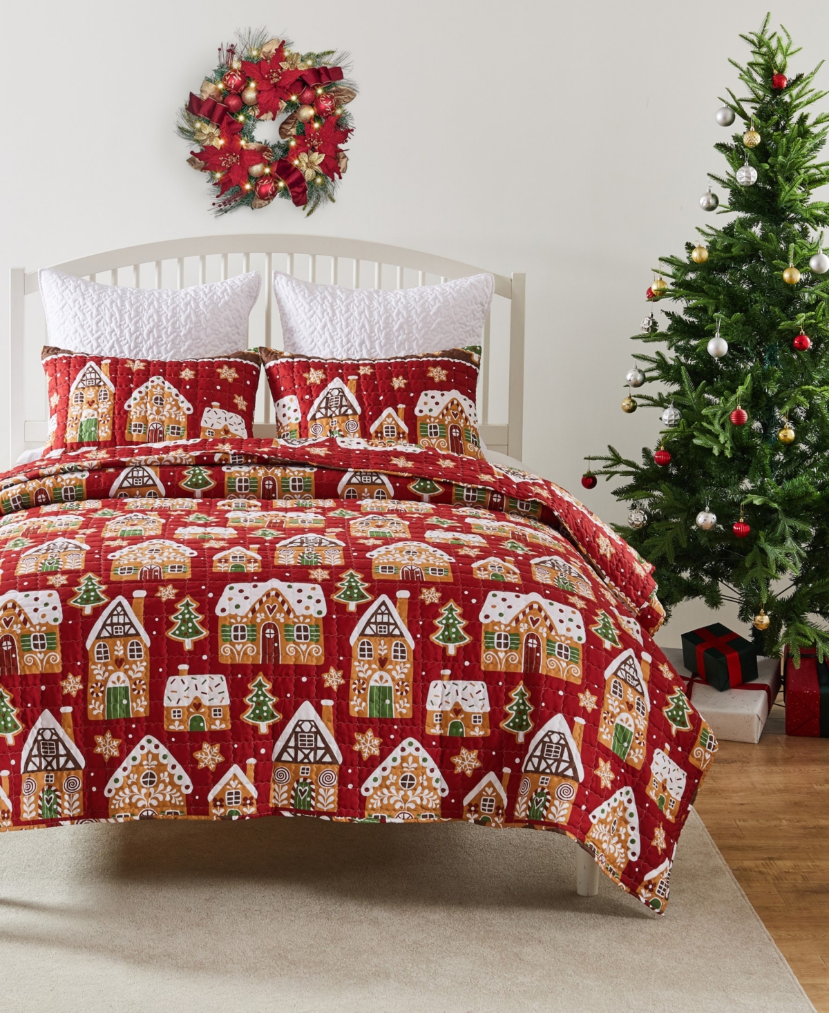 Greenland Home Fashions Greenland Home Gingerbread Lane Holiday 3-pc. Quilt Set, King In Red