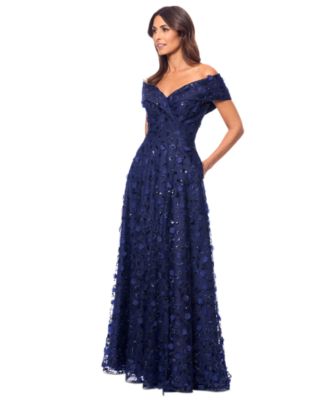 XSCAPE Women's 3D Floral Embroidered Off-The-Shoulder Gown - Macy's