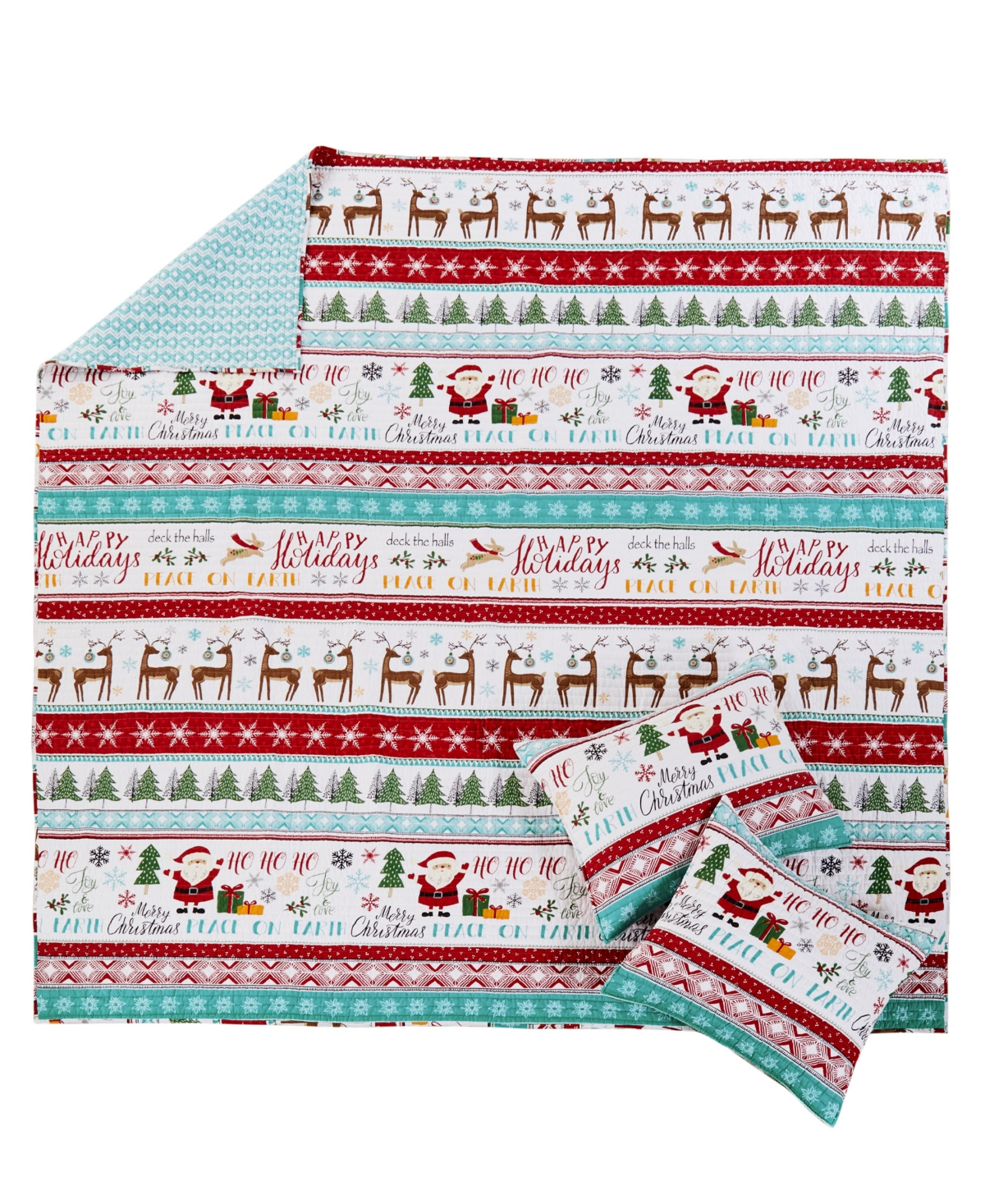 Levtex Merry Bright Ho Ho Holidays Reversible 3-pc. Quilt Set, King/california King In Blue