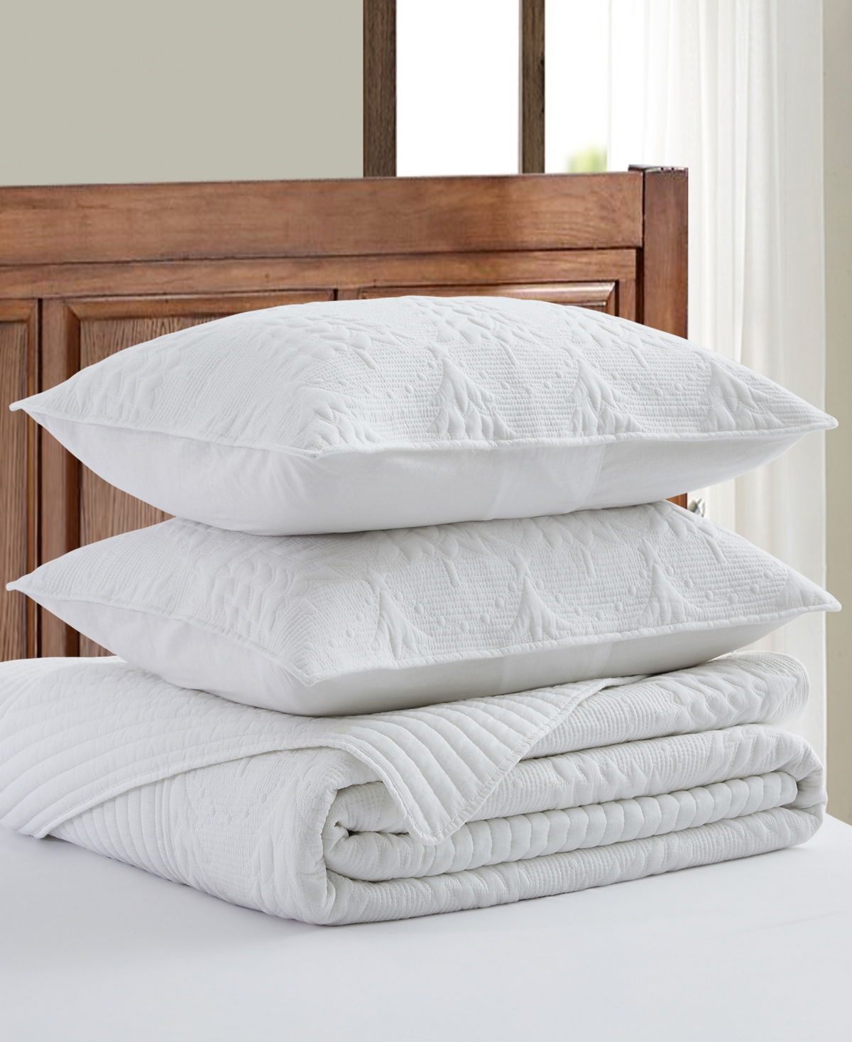 Levtex O Christmas Tree Stitching 3-pc. Bedspread Set, Full In White