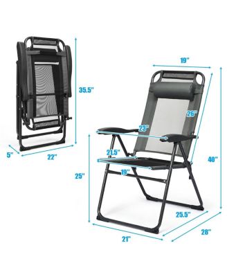 4 Pieces Patio Garden Adjustable Reclining Folding Chairs with Headrests