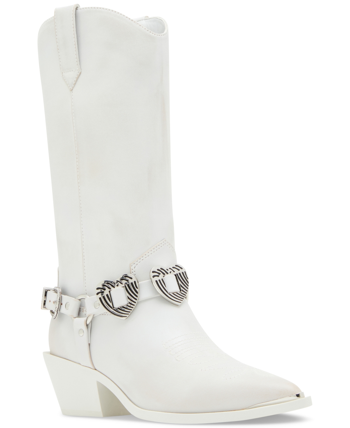 Sweetheart Embellished Cowboy Boots - White Distressed