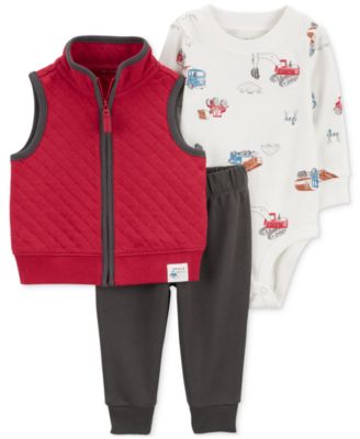 Carter's - Baby Boys Quilted Little Vest, Construction-Print Bodysuit & Pants, 3 Piece Set