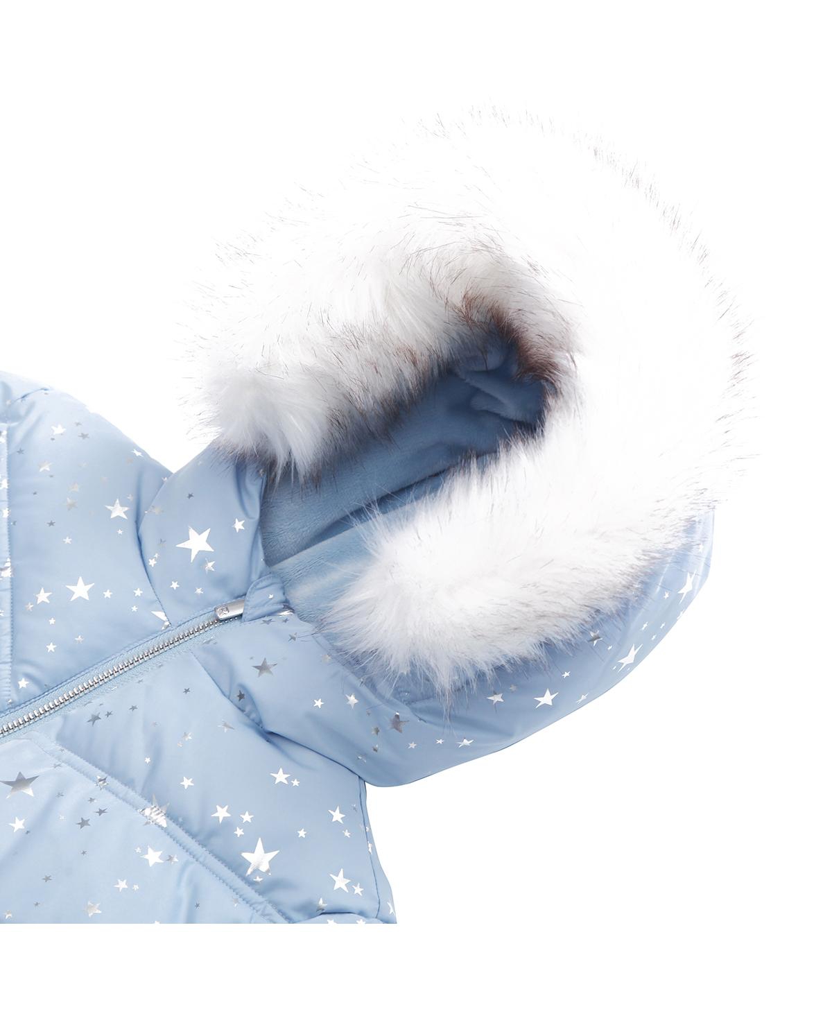 Rokka&Rolla Girls Heavyweight Puffer Jacket Bubble Coat - Blue Fog with Silver Star Print